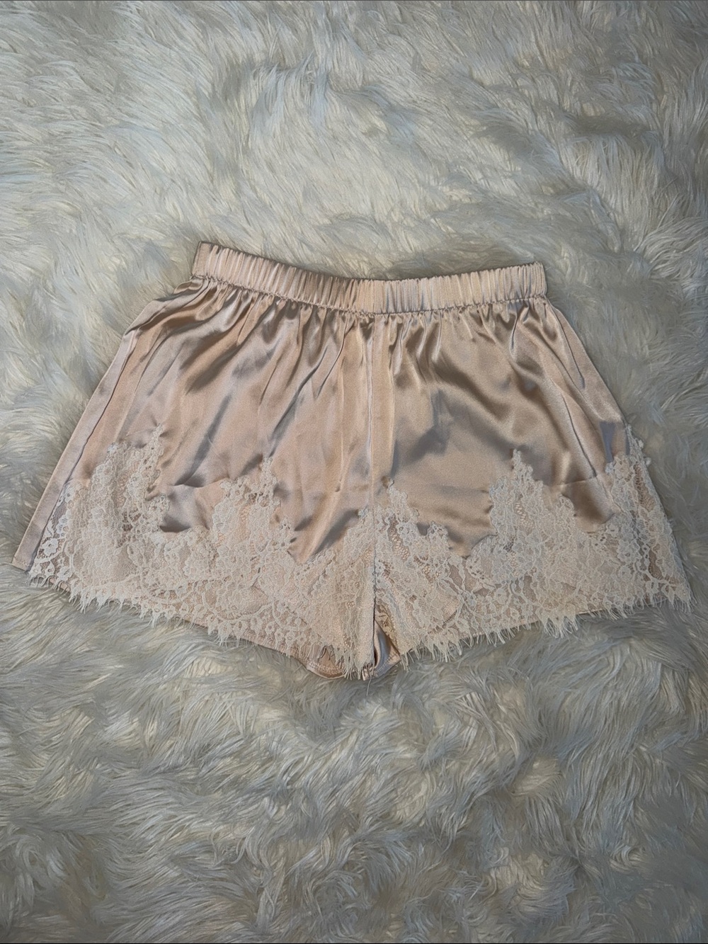 Silk-Look Lace Trim Shorts - Champagne